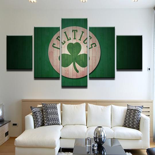Boston Celtics Logo Over Floorboards – Sport Canvas Wall Art