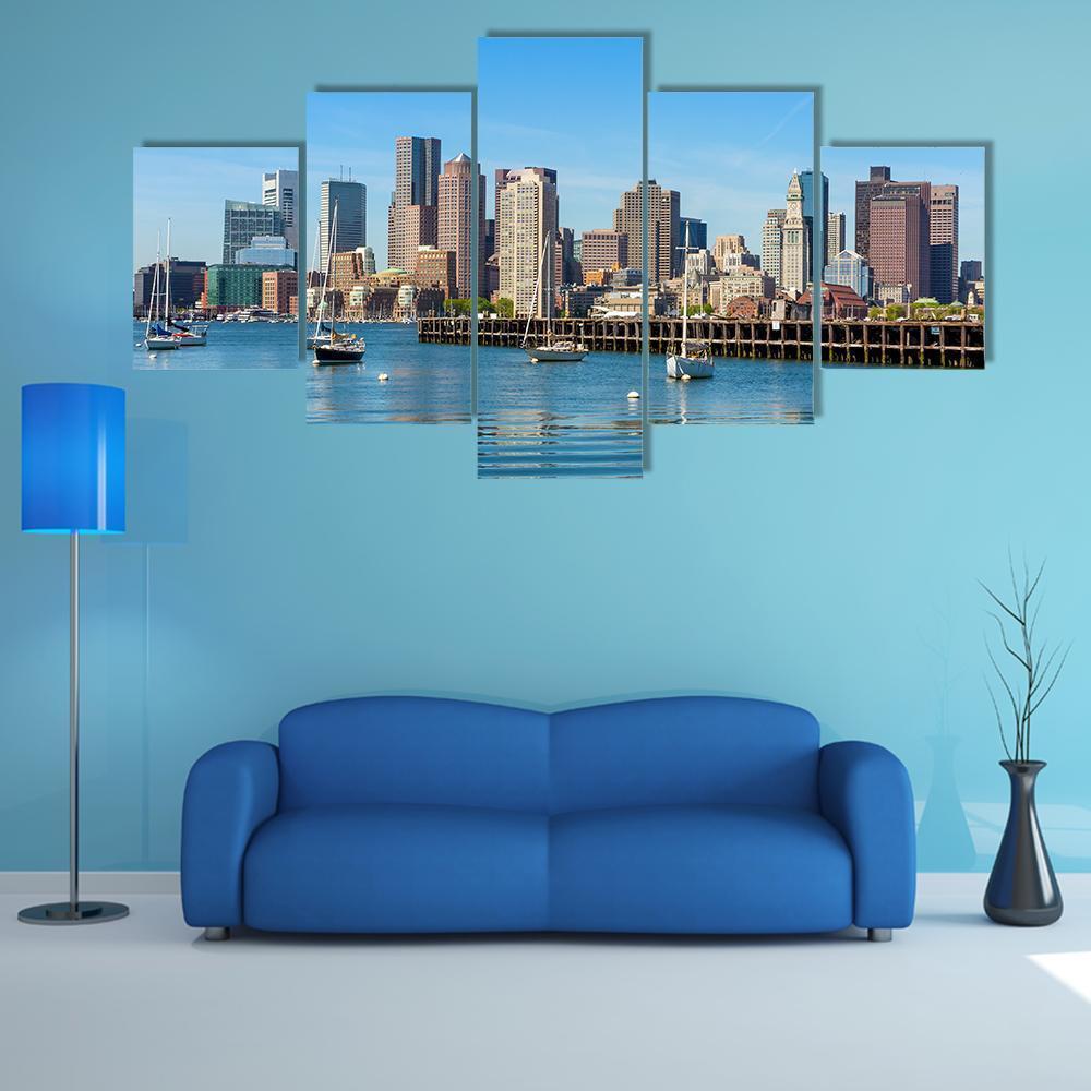 Boston Skyline Seen From Piers Park Nature – Canvas Wall Art