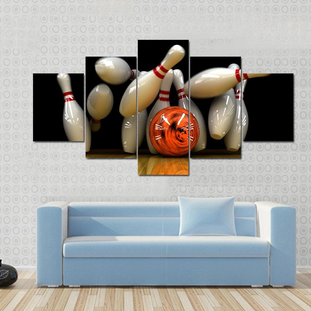 Bowling Ball Swirling Strike With Bowling Pins – Sport Canvas Wall Art