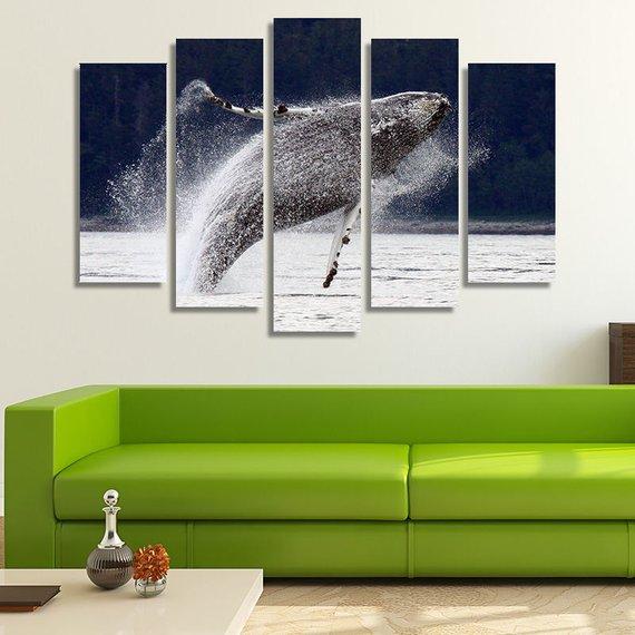 Breaching Leaping Alaskan Humpback Whale – Animal Canvas Wall Art