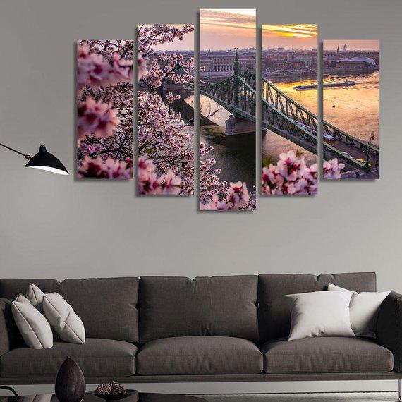 Bridge Across Danube At Sunset In Spring – Nature Canvas Wall Art
