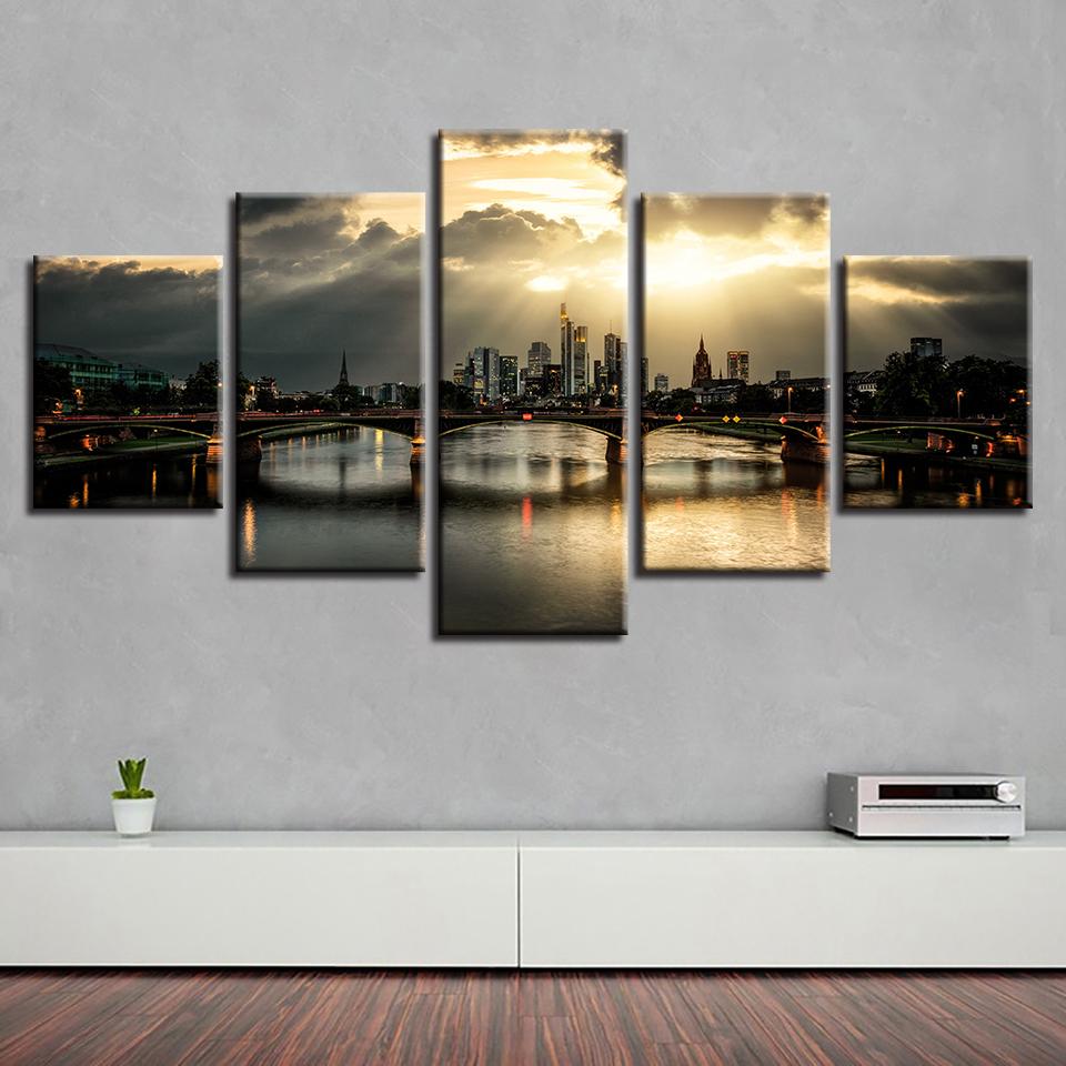 Bridge Building Sunshine City – Nature Canvas Wall Art