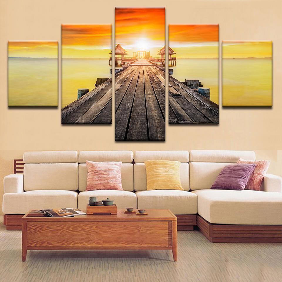 Bridge Leading To Paradise With A Sunset – Nature Canvas Wall Art