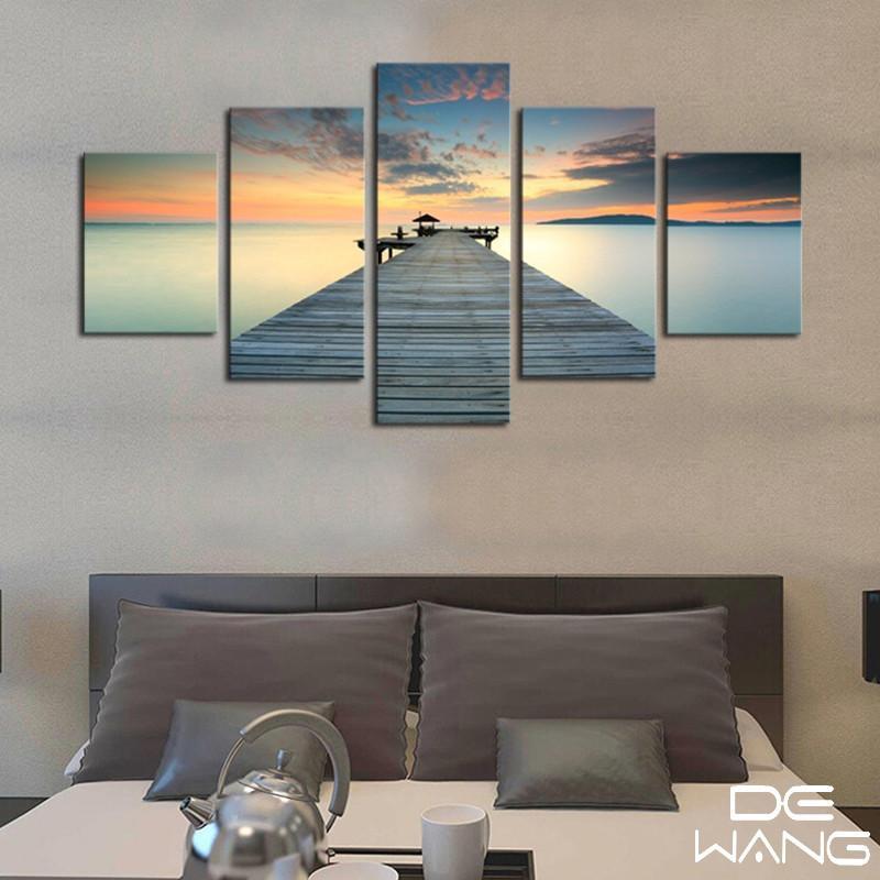 Bridge On Lake At Sunset – Nature Canvas Wall Art