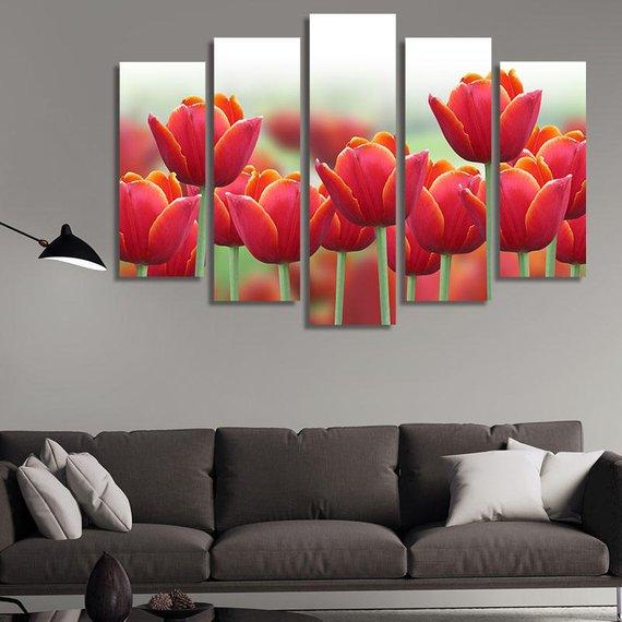 Bright Red Tulips Field – Nature Canvas Wall Art