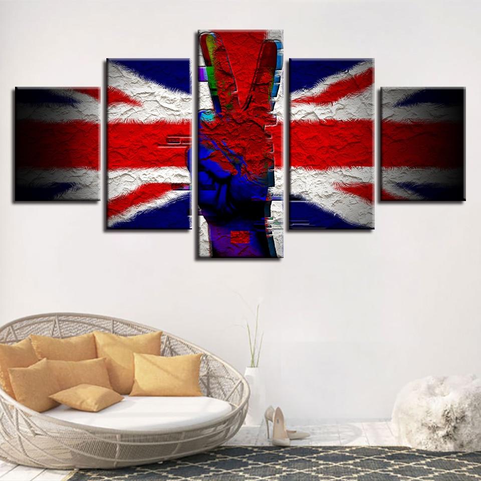 British Flag And Victory Scissors Hand – Abstract Canvas Wall Art
