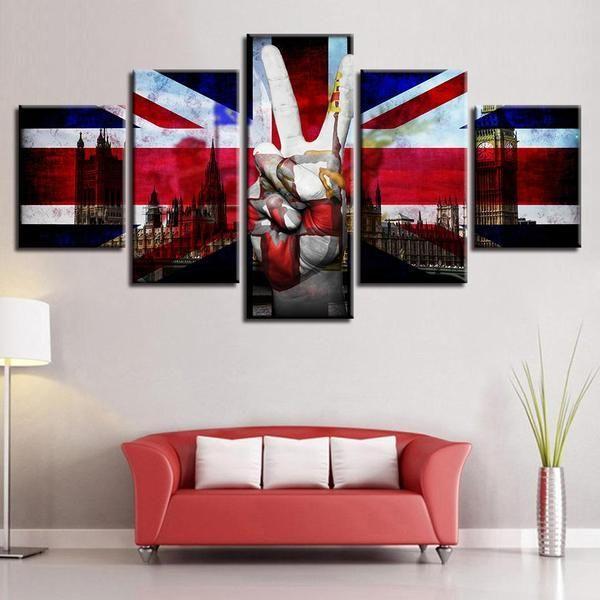 British Flag And Victory Sign Building – Abstract Canvas Wall Art