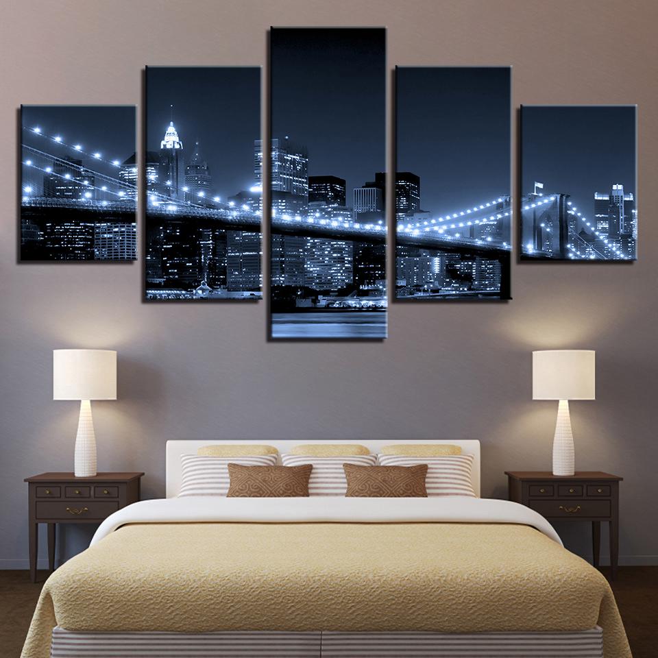 Brooklyn Bridge City Night View – Nature Canvas Wall Art