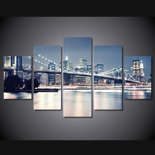 Brooklyn Bridge New York At Night – Nature Canvas Wall Art