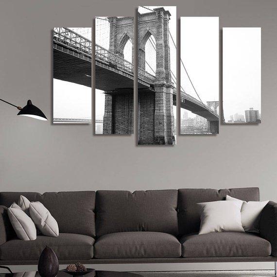 Brooklyn Bridge With Foggy New York City – Nature Canvas Wall Art