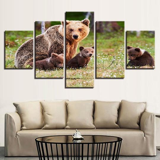 Brown Bear Mama And Cubs – Animal Canvas Wall Art