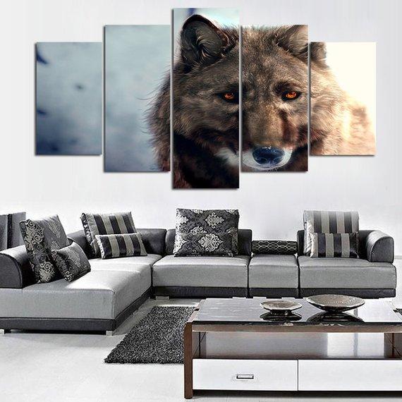 Brown Wolf And Eyes Red – Animal Canvas Wall Art