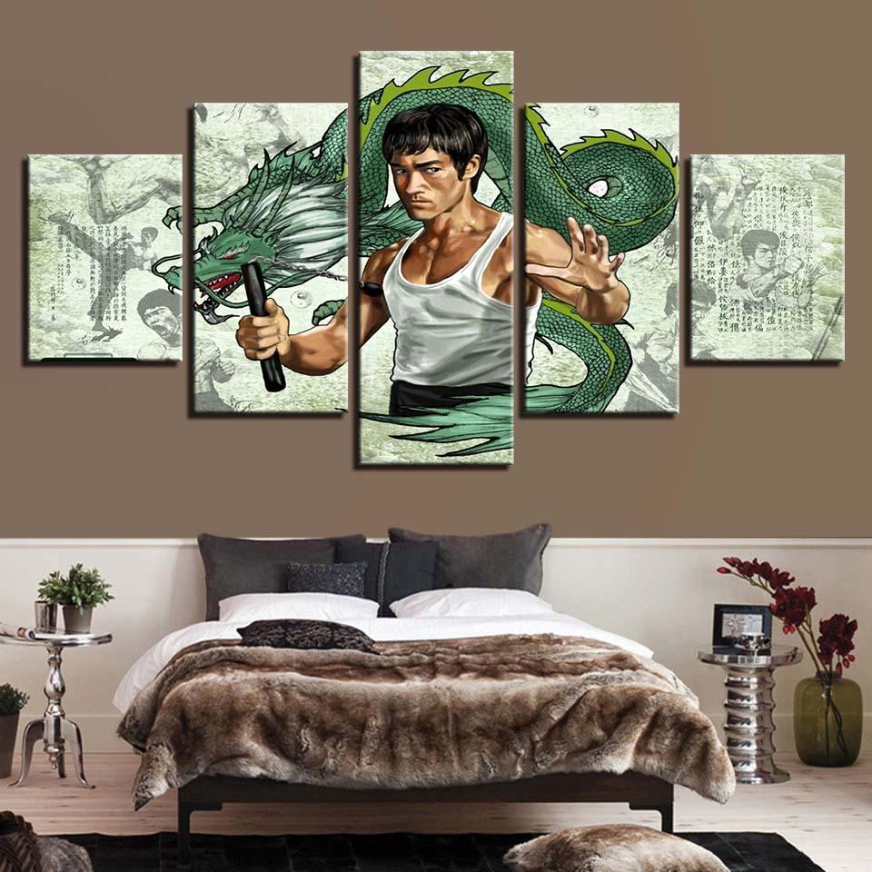 Bruce Lee Holding The Dragon – Anime Canvas Wall Art