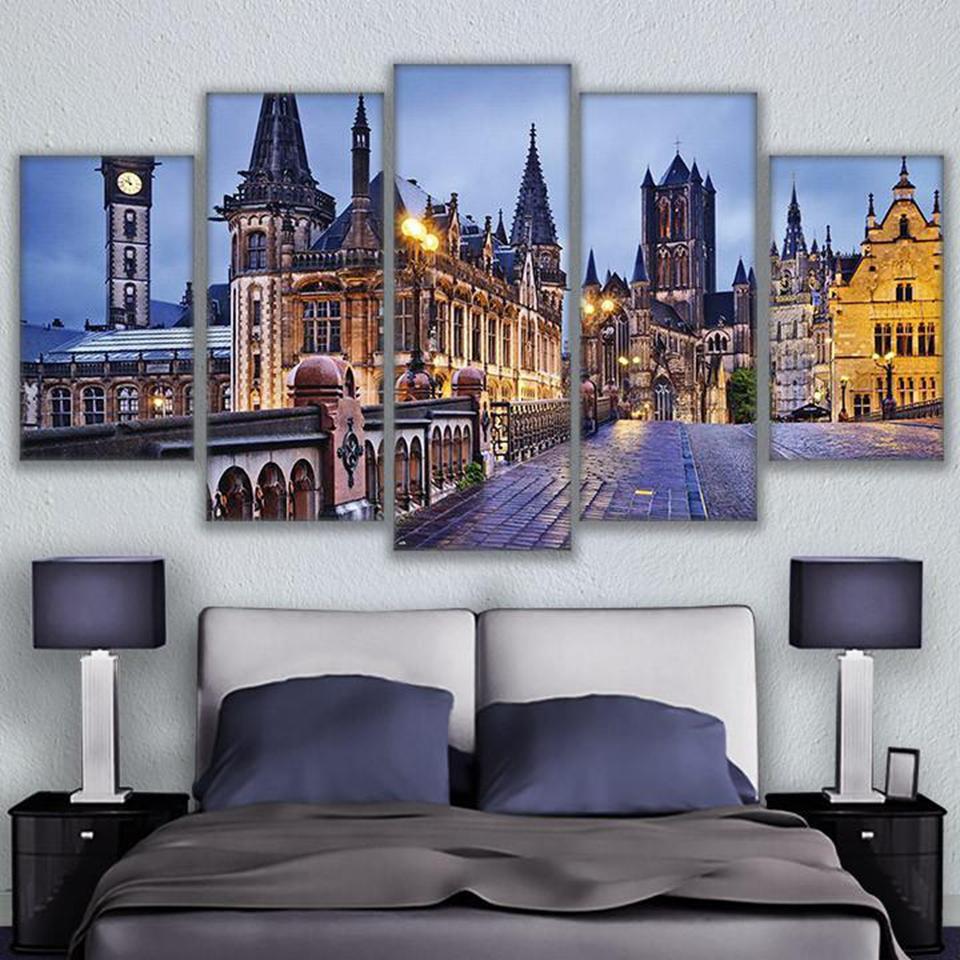 Bruges Bridge Walkway Church – Nature Canvas Wall Art