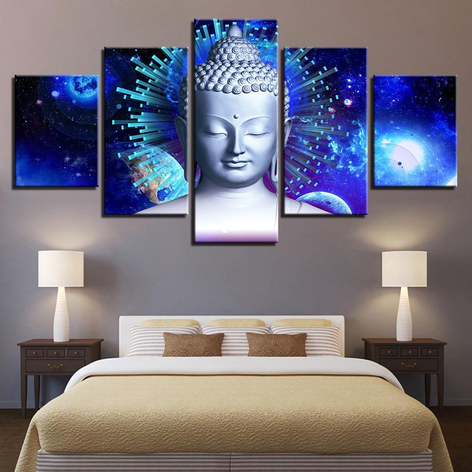 Buddha And Abstract Planets 1 – Religion Canvas Wall Art