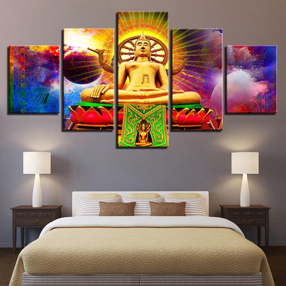 Buddha And Abstract Planets – Religion Canvas Wall Art