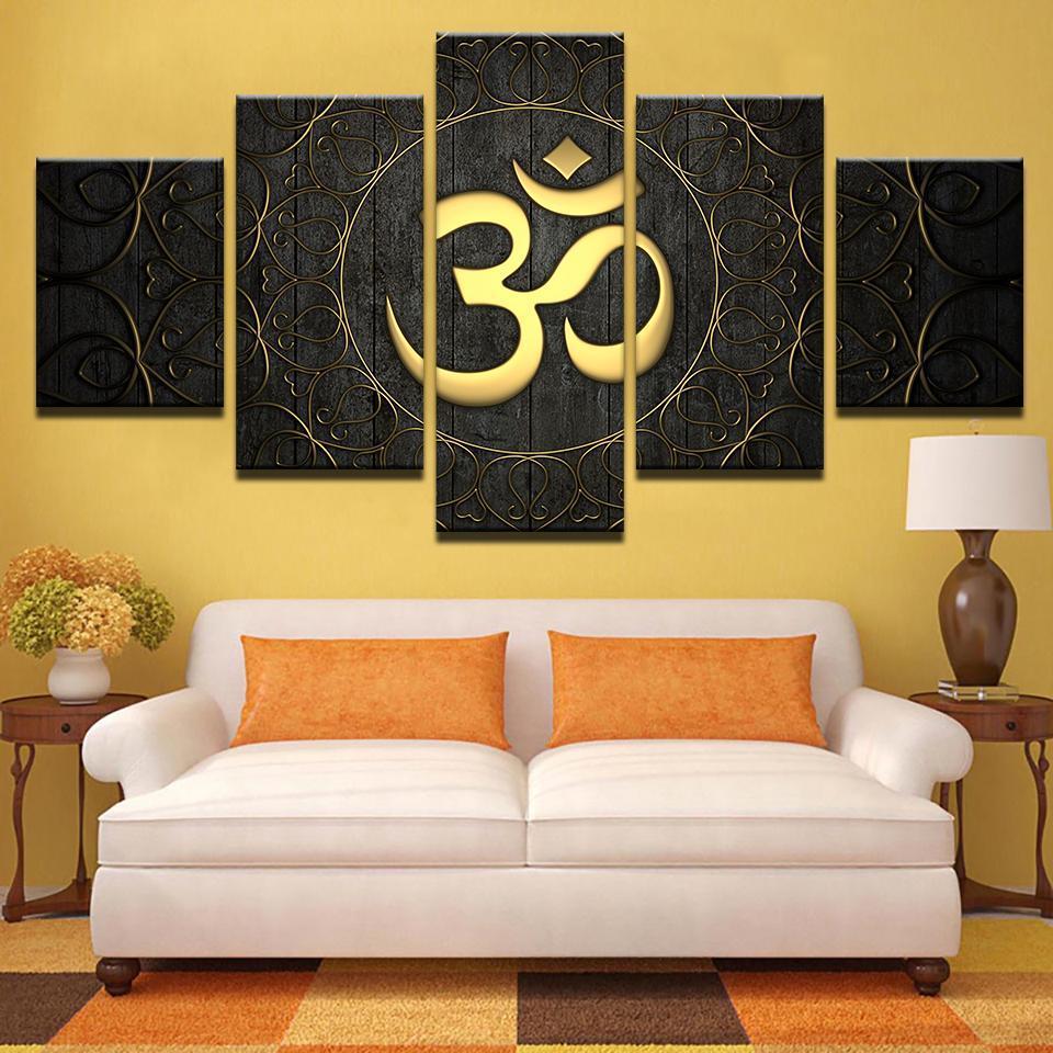 Buddha Om Yoga Golden Symbol – Religion Canvas Wall Art