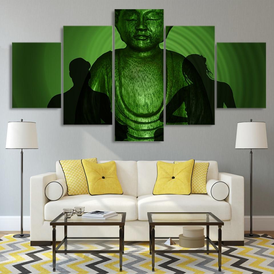 Buddha Statue Green Background – Religion Canvas Wall Art
