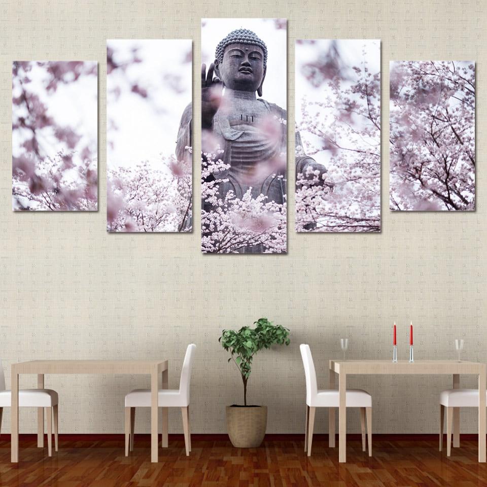 Buddha Statue In Flower 01 – Religion Canvas Wall Art