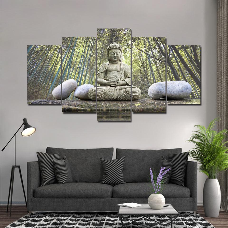 Buddha Statue In Forest – Religion Canvas Wall Art