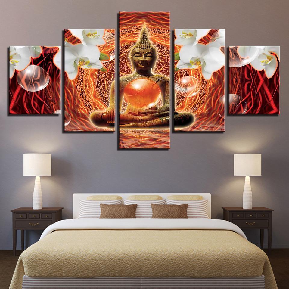 Buddha Statue Moth Orchid Buddhist – Religion Canvas Wall Art