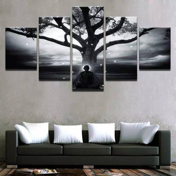 Buddha Tree Meditation Split – Religion Canvas Wall Art