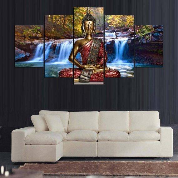 Buddha Waterfalls Relaxation – Religion Canvas Wall Art