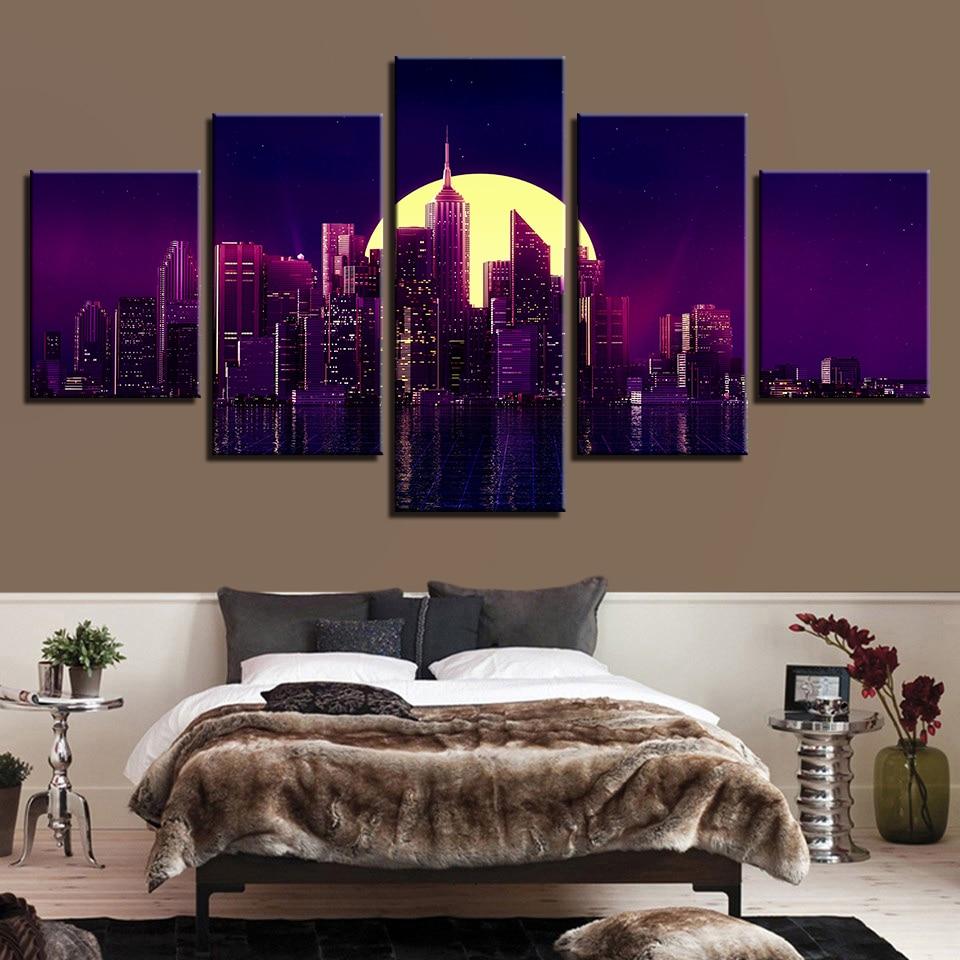 Building Moon City Night – Nature Canvas Wall Art
