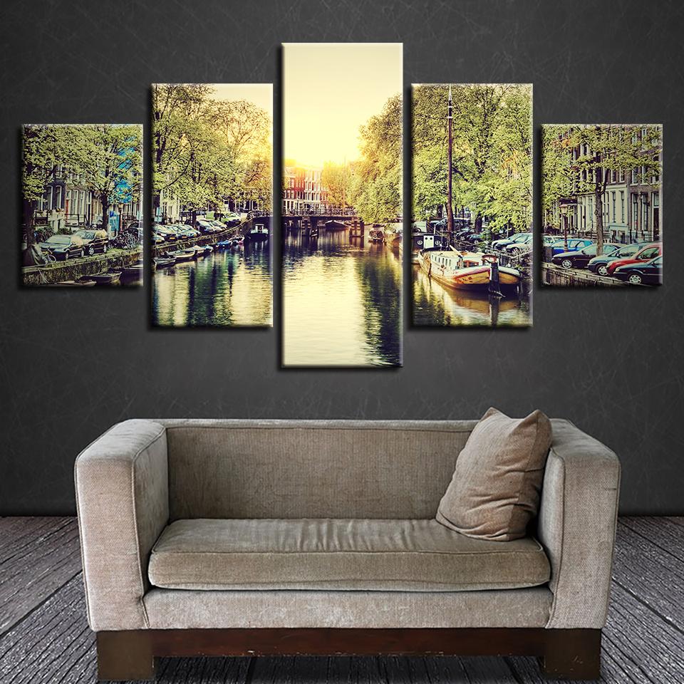 Building River Landscape – Nature Canvas Wall Art