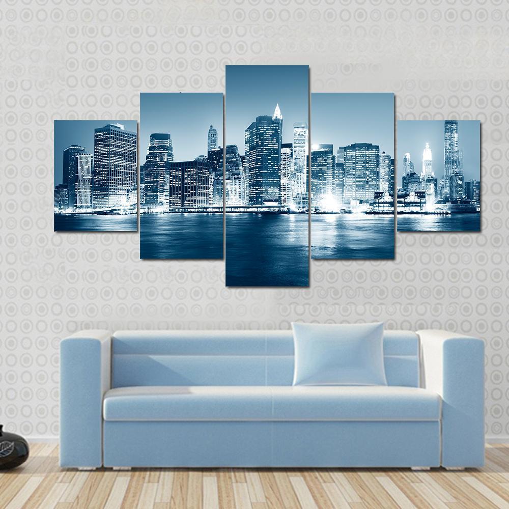 Building Skyscraper Panoramic Night New York City Concept – Nature Canvas Wall Art