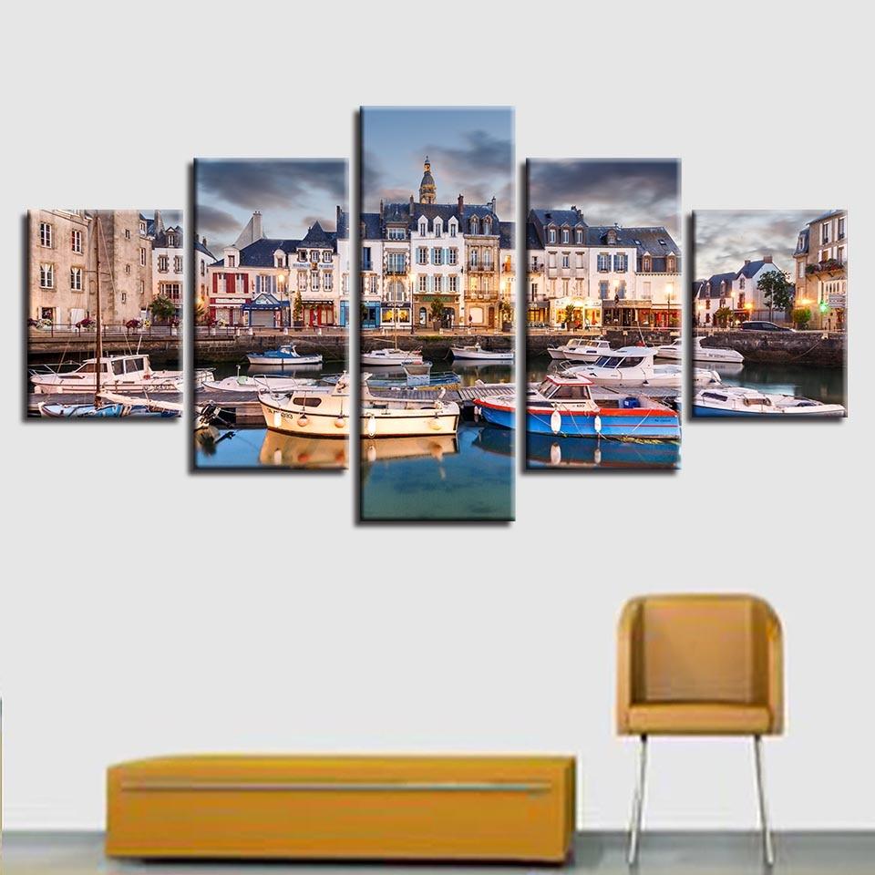 Buildings And Boats – Nature Canvas Wall Art