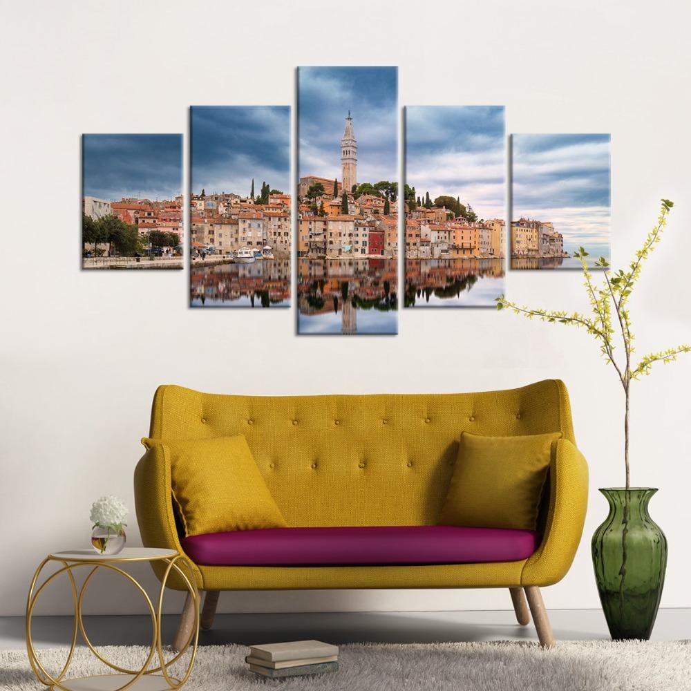 Buildings And Lake – Nature Canvas Wall Art