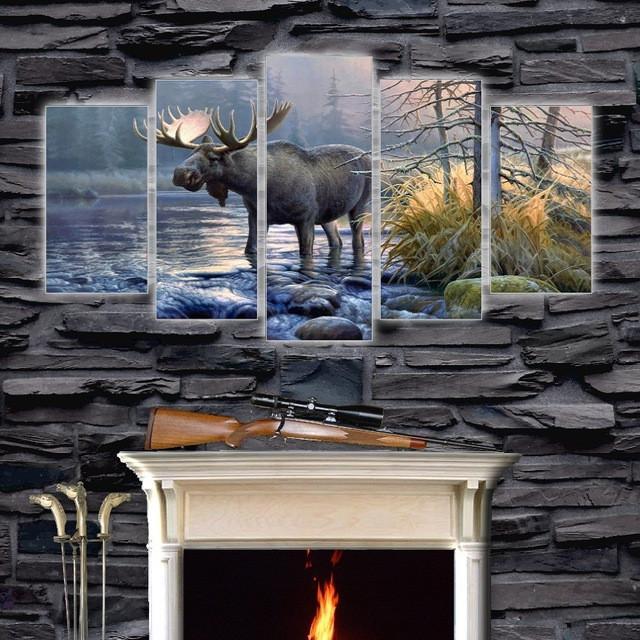 Bull Moose Crossing Stream – Animal Canvas Wall Art
