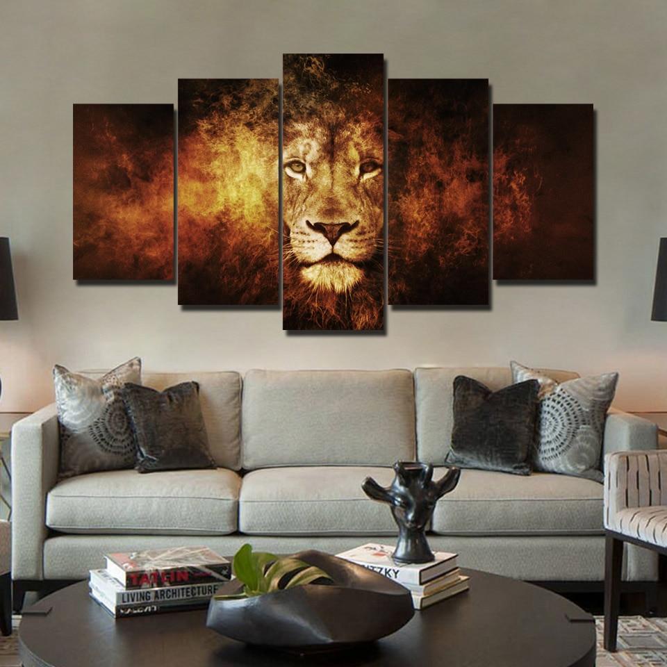 Burning Lion In Fire – Animal Canvas Wall Art