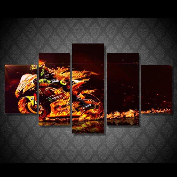 Burning Motorcycle Race Monster Bike Fire Fast Speed – Abstract Canvas Wall Art