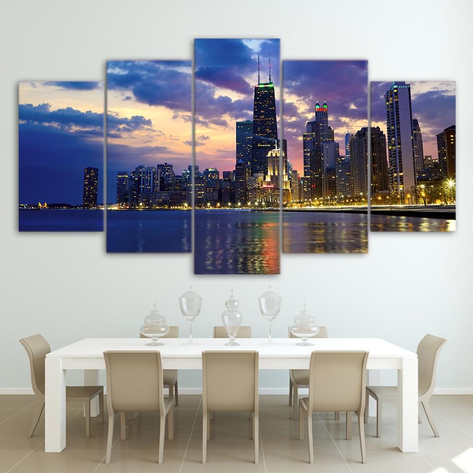 Busy City Chicago Evening – Nature Canvas Wall Art