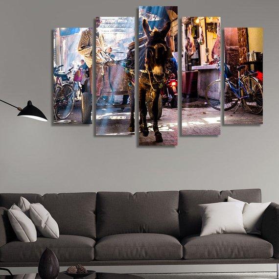 Busy Market Street In Marrakech – Nature Canvas Wall Art