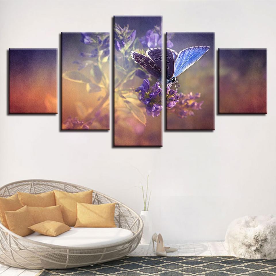 Butterflies And Purple Flowers – Animal Canvas Wall Art