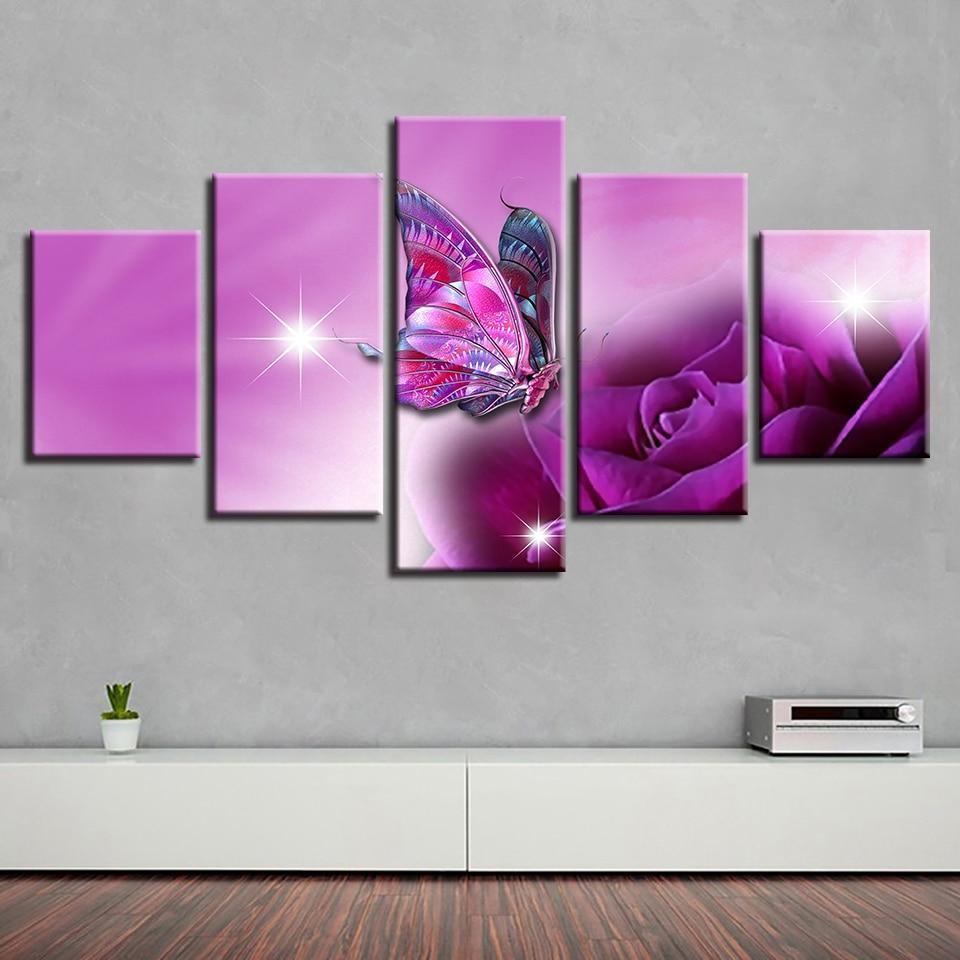Butterfly And Purple Flower Sunshine – Nature Canvas Wall Art