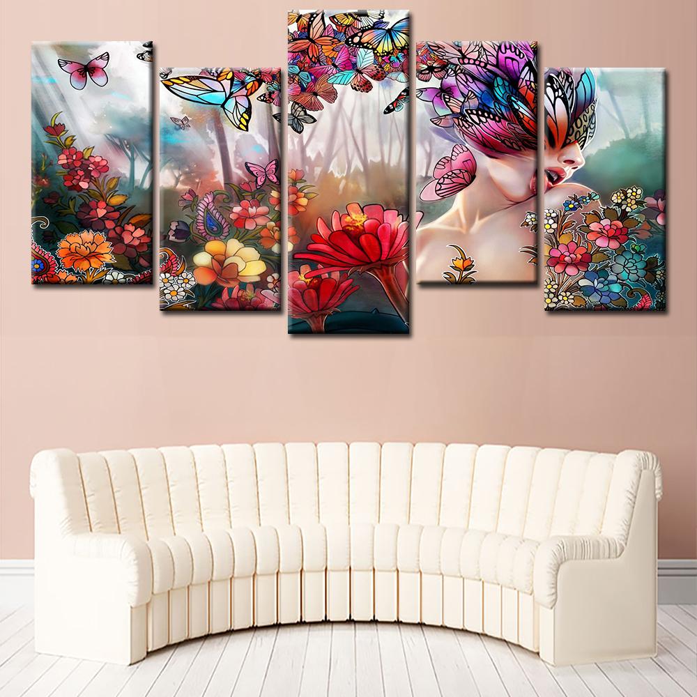 Butterfly Girl Flowers – Abstract Canvas Wall Art