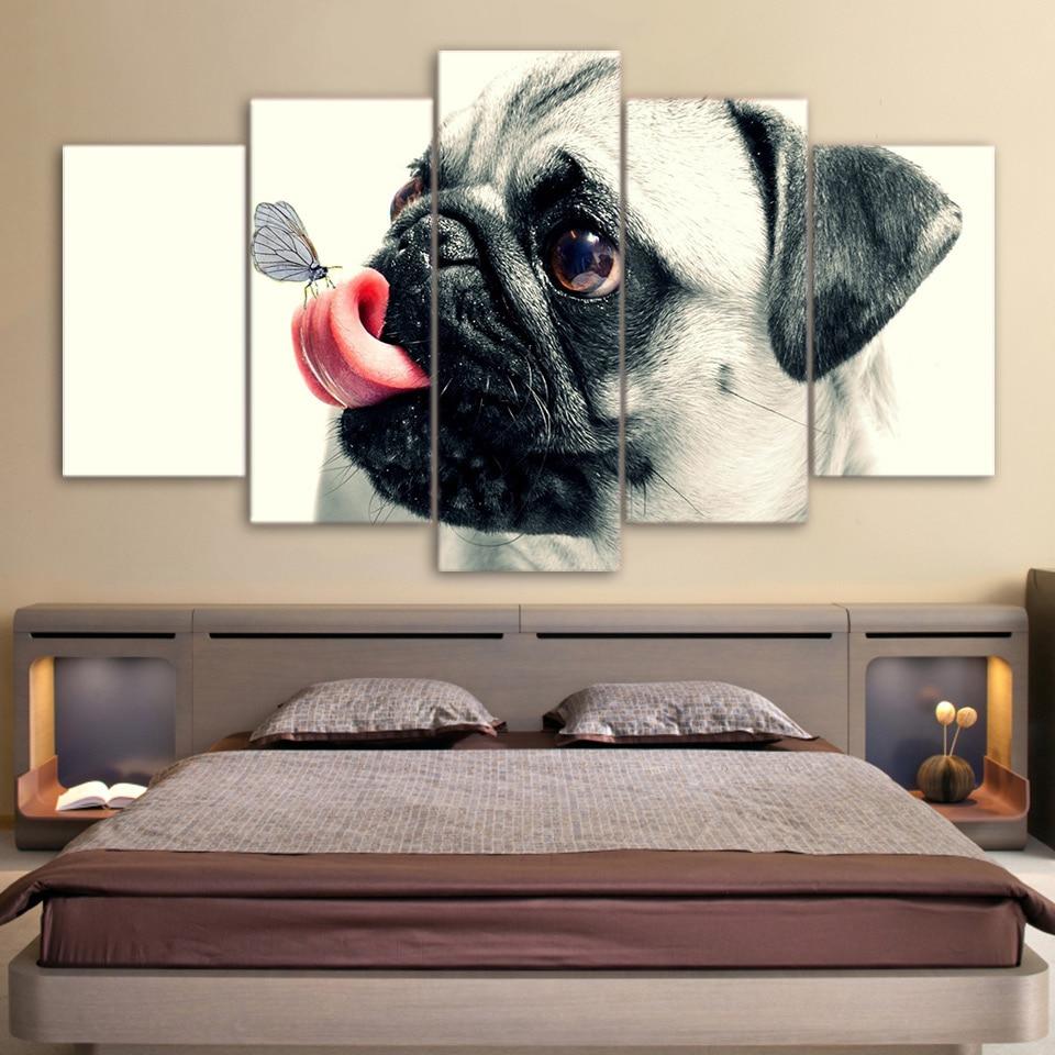 Butterfly Pug For – Animal 5 Panel Wall D�Cor Canvas Wall Art