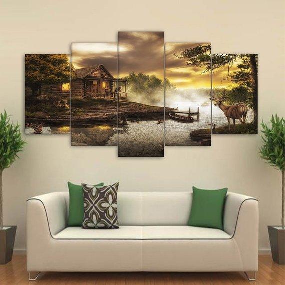 Cabin By The Lake 02 – Nature Canvas Wall Art