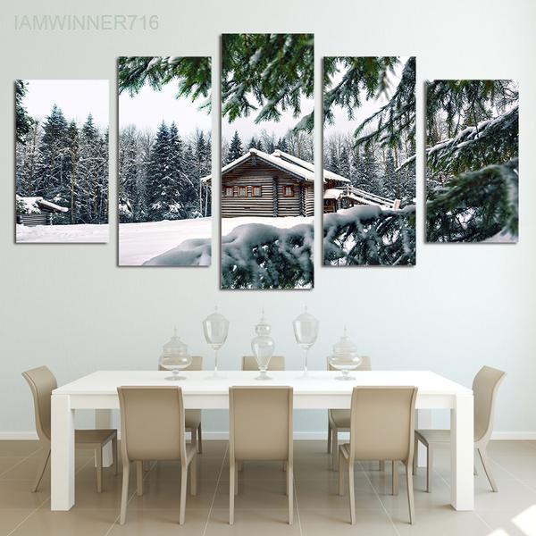 Cabin In Snow Winter Scene 03 – Nature Canvas Wall Art