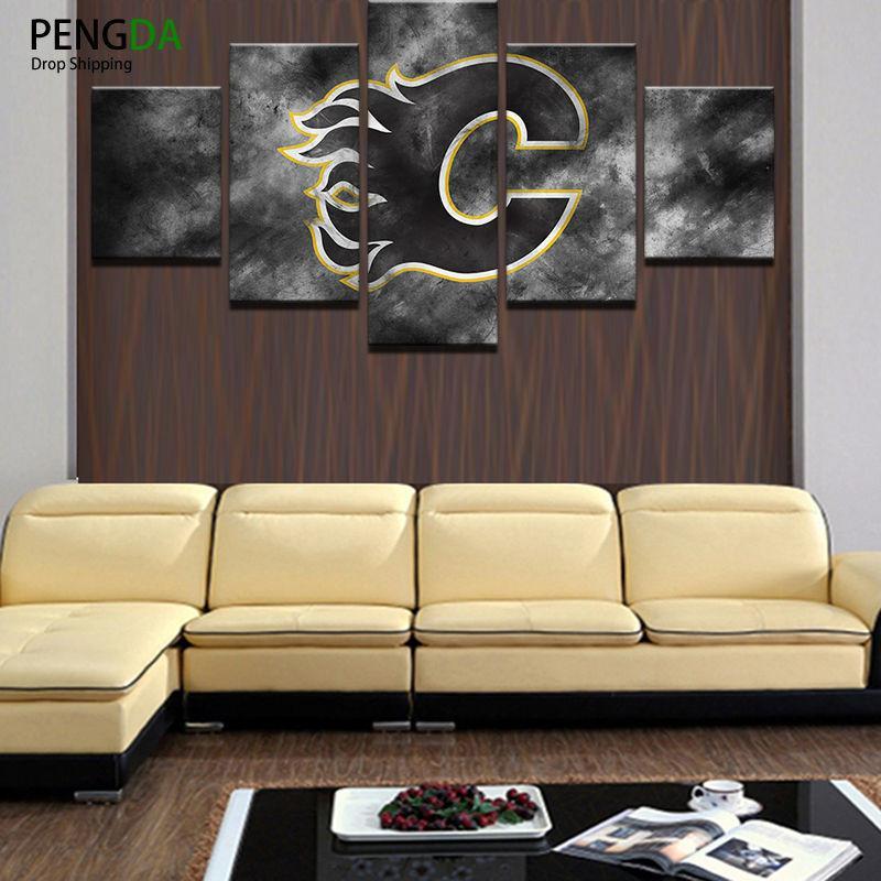 Calgary Flames Black Logo – Sport Canvas Wall Art
