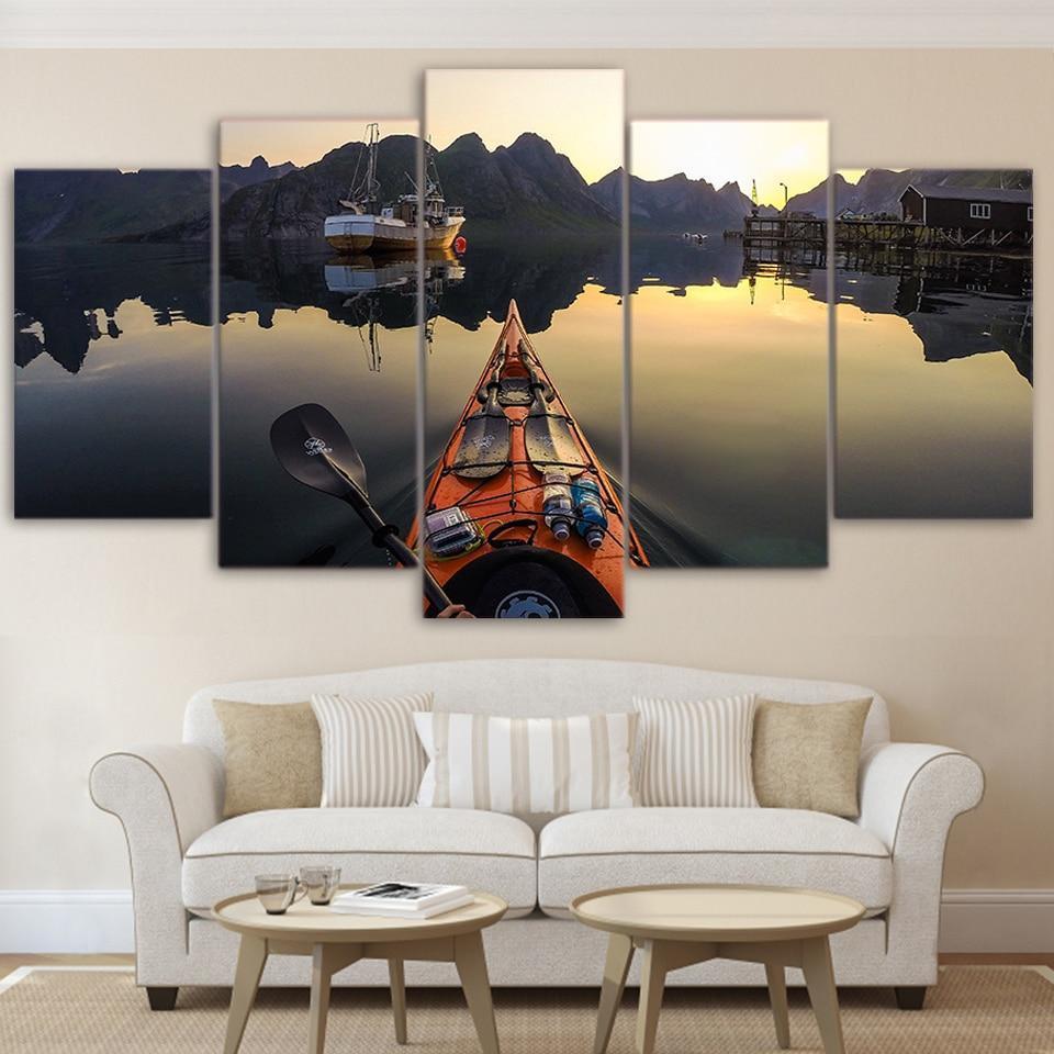 Calm Lake Kayak Boat Parked – Space Canvas Wall Art