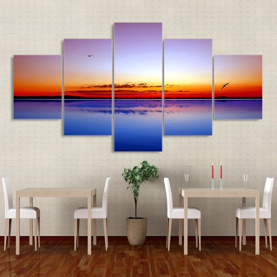 Calm Lake Rosy Sky Sunset – Nature Canvas Wall Art
