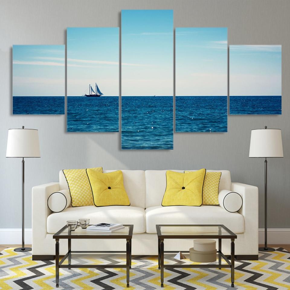 Calm Sea Sailing Boat Seascape – Space Canvas Wall Art