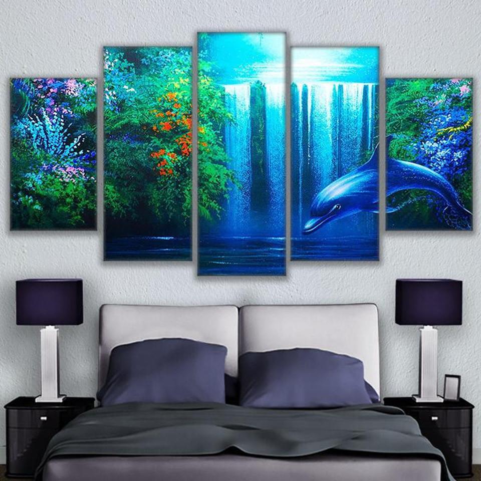 Calming Dolphin Waterfall – Abstract Animal Canvas Wall Art
