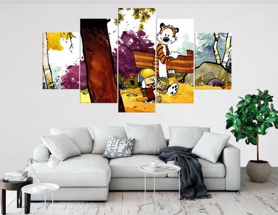 Calvin And Hobbes Playing Cartoon – Canvas Wall Art