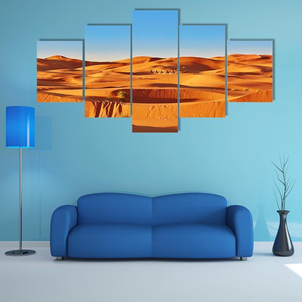 Camel Caravan Going Through The Sand Dunes – Nature Canvas Wall Art